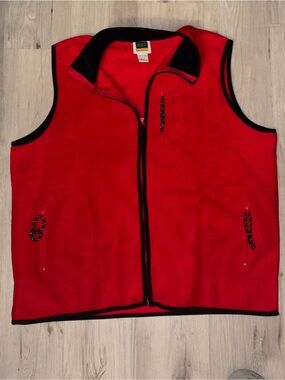 Vintage C.S.T. Sport Red Fleece Full-Zip Vest with Black Trim 1X